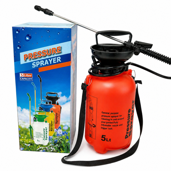 Ръчна градинска пръскачка 5L с метален удължител от неръждаема стомана и регулируема дюза 8