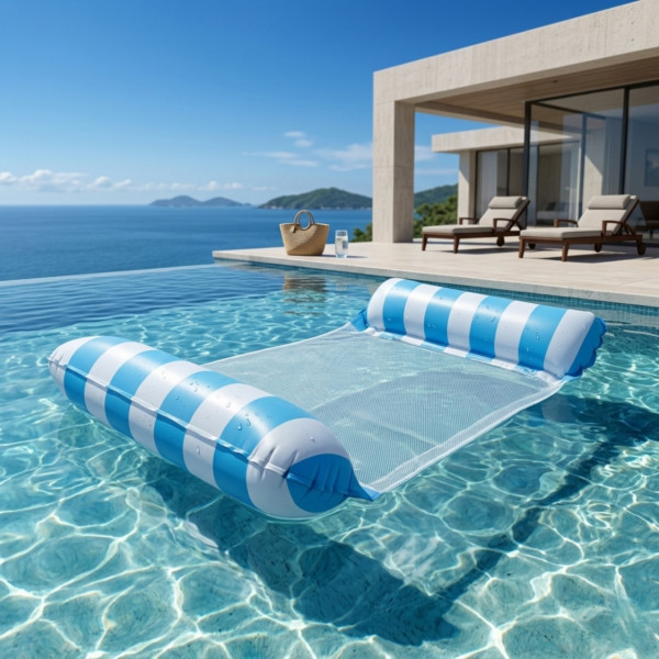 Надуваем шезлонг с водна мрежа 120x70 см – Син, комфорт и охлаждане във водата 2