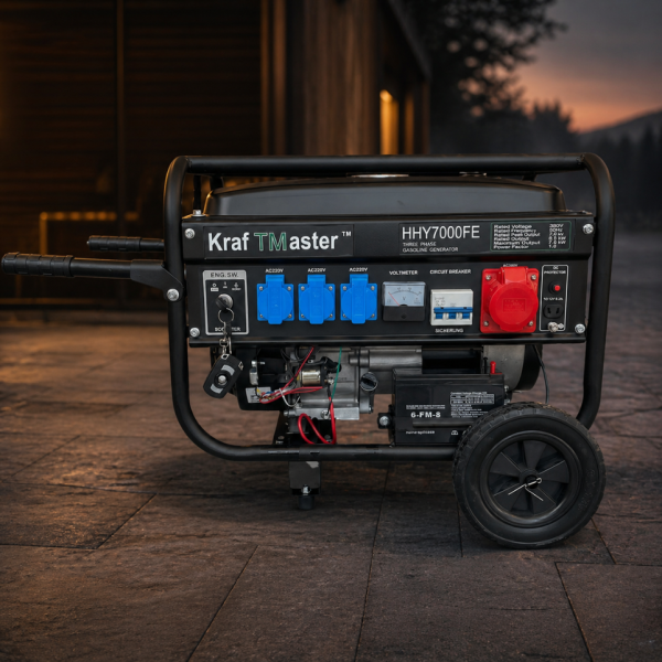 Мощен бензинов генератор 7.5 kW (13 к.с.) с дистанционно управление и колела – 220V / 380V / 12V, трифазен, професионален клас 4