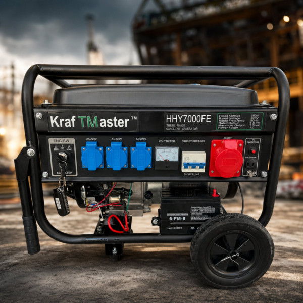 Мощен бензинов генератор 7.5 kW (13 к.с.) с дистанционно управление и колела – 220V / 380V / 12V, трифазен, професионален клас 2