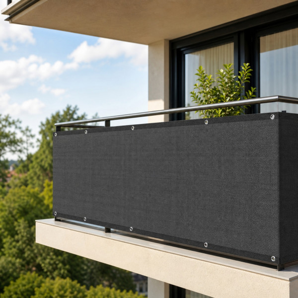 Покривало за балкон и тераса, 1.2х5 м, HDPE 180 г/м², 95% UV защита, Тъмно сиво