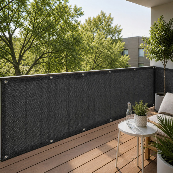 Покривало за балкон и тераса 1.5x5 м, HDPE материал 180 г/м², 95% UV защита, Тъмно сиво