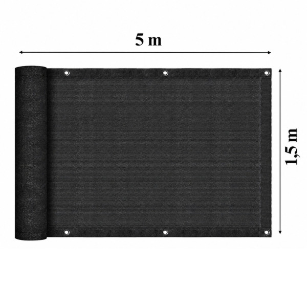 Покривало за балкон и тераса 1.5x5 м, HDPE материал 180 г/м², 95% UV защита, Тъмно сиво 5