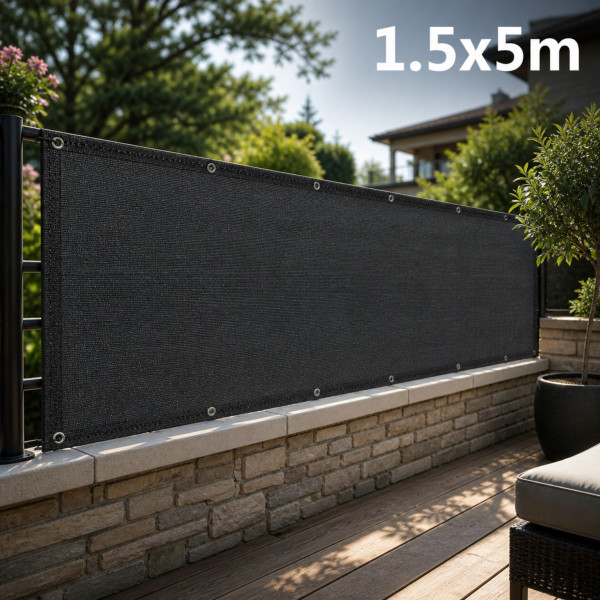 Покривало за балкон и тераса 1.5x5 м, HDPE материал 180 г/м², 95% UV защита, Тъмно сиво 7