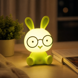 Детска нощна LED лампа Зайче – 23 см, 3 степени на яркост, USB захранване, Зелен