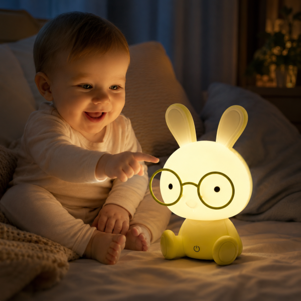 Детска нощна LED лампа Зайче – 23 см, 3 степени на яркост, USB захранване, Зелен 5