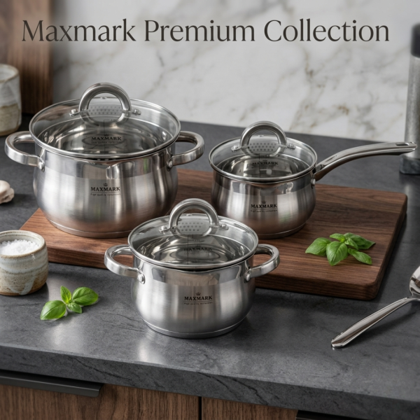 Maxmark 6 части – тенджери и касерола с капсулно дъно за всички видове котлони