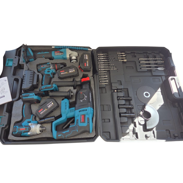 Комплект акумулаторни инструменти BOXER BX-187 – 4в1 + 3x5Ah батерии – Перфоратор, ударна отвертка, ъглошлайф и бормашина 5