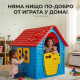 Детска градинска къщичка – Синя къща за игра на открито и закрито с отваряеми врати и прозорци 4