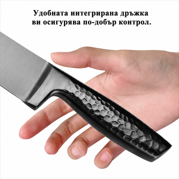 Професионален комплект кухненски ножове с титаниево покритие и магнитен държач, 6 части, неръждаема стомана