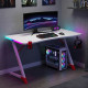 Геймърско бюро с RGB LED осветление, Бяло, 120 см – Карбоново покритие, Поставка за чаша и слушалки 4