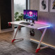 Бяло геймърско бюро с RGB LED осветление, 140 см – Карбоново покритие, поставка за чаша и слушалки 4