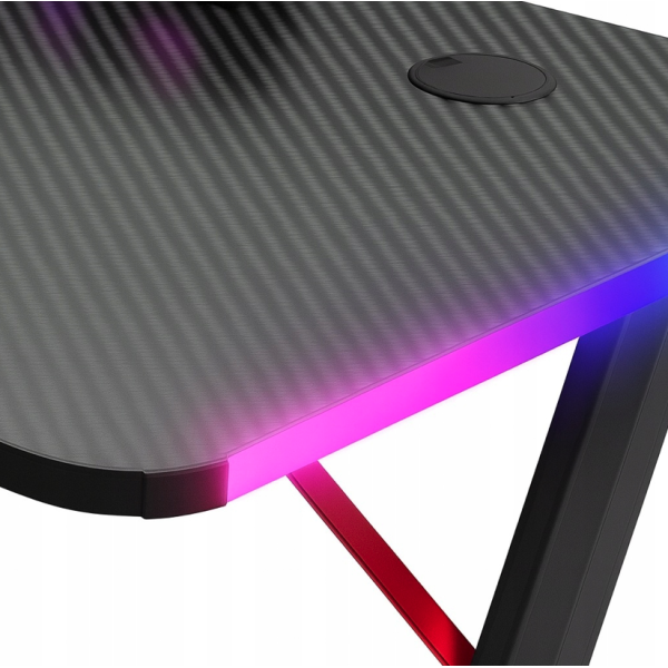Геймърско бюро с RGB LED подсветка, карбонов плот и стоманена Z-конструкция, 120 см, черно/червено 10