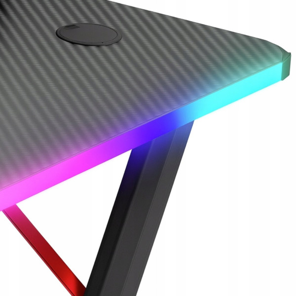 Геймърско бюро с RGB LED, Карбонов плот и поставки за чаша и слушалки – 120 см, черно 4