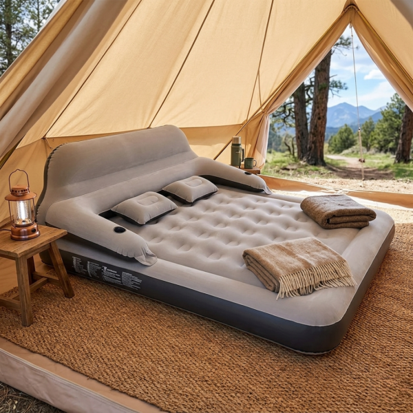 Надуваемо легло Queen Size с облегалка и възглавници – Луксозен комфорт за дом, къмпинг и гости