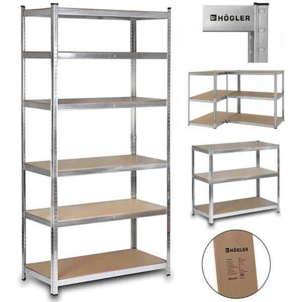 Професионален метален стелаж HÖGLER 222x110x50 см – 6 Рафта, до 1050 кг, регулируема височина