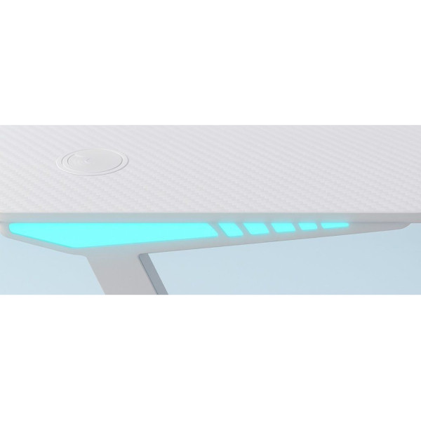 Геймърско бюро 120 см с RGB LED подсветка, карбонов плот, поставка за чаша и стойка за слушалки – Бяло 5