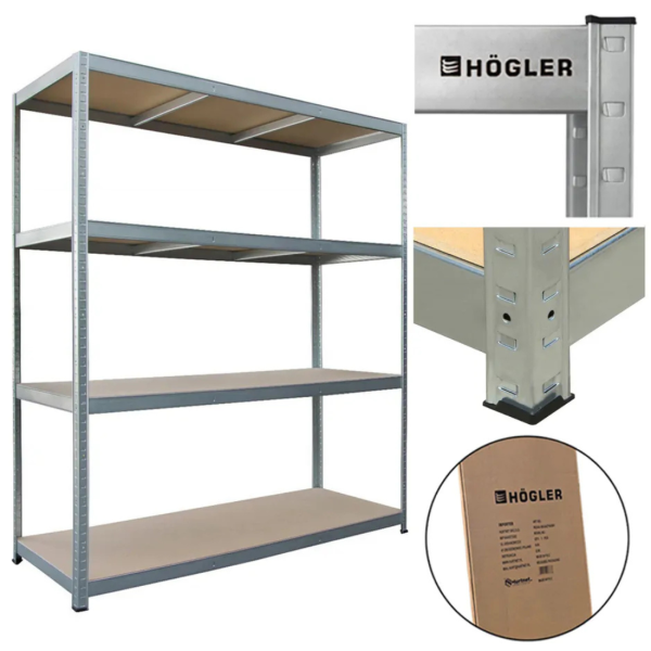 Метален гаражен стелаж HÖGLER 180x160x60 см – 4 рафта, до 1200 кг, поцинкована стомана 4