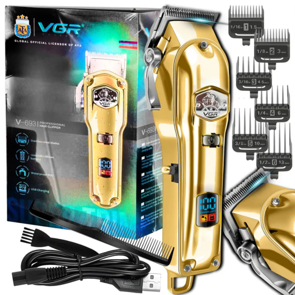 Професионална безжична машинка за подстригване VGR V-693 – стоманени ножчета, LED дисплей