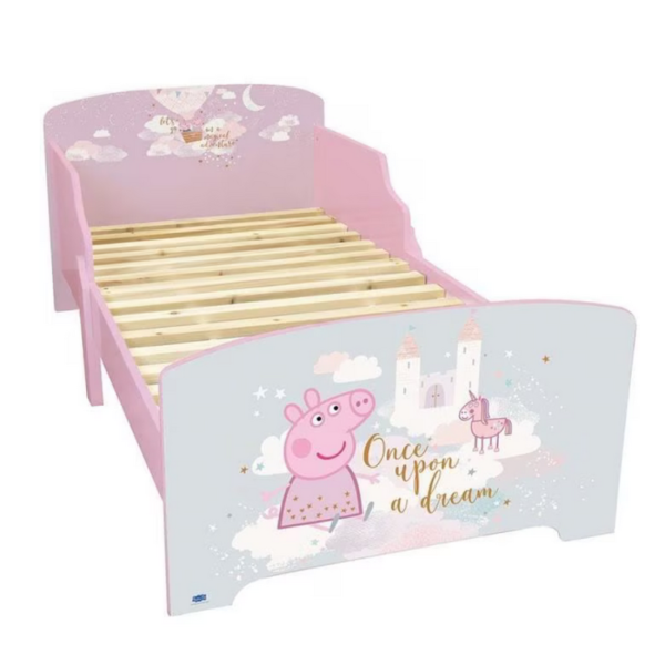 Детско легло Peppa Pig 140x70 см с ламелна основа – Розово легло с Пепа Пиг, замък и еднорог 4
