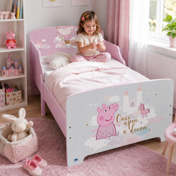 Детско легло Peppa Pig 140x70 см с ламелна основа – Розово легло с Пепа Пиг, замък и еднорог 2