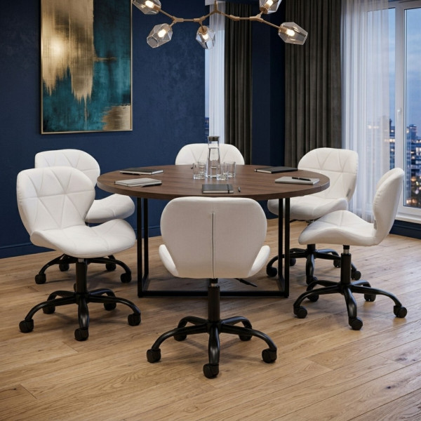 Дизайнерски въртящ се стол за офис и салон - Бяла еко кожа, до 120 кг 2