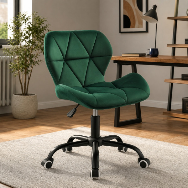 Кадифен офис стол в тъмнозелено - Регулируем, до 120 кг
