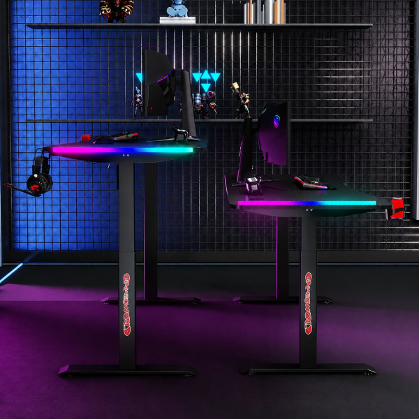 Гейминг бюро - LED RGB, Регулируема височина, 140см