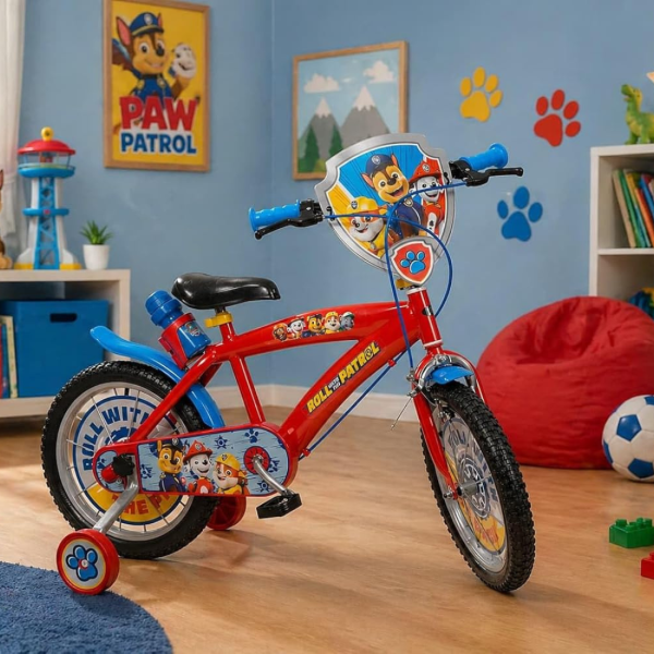 Детски велосипед Paw Patrol 16” – със спомагателни колела, спирачки и бутилка за вода