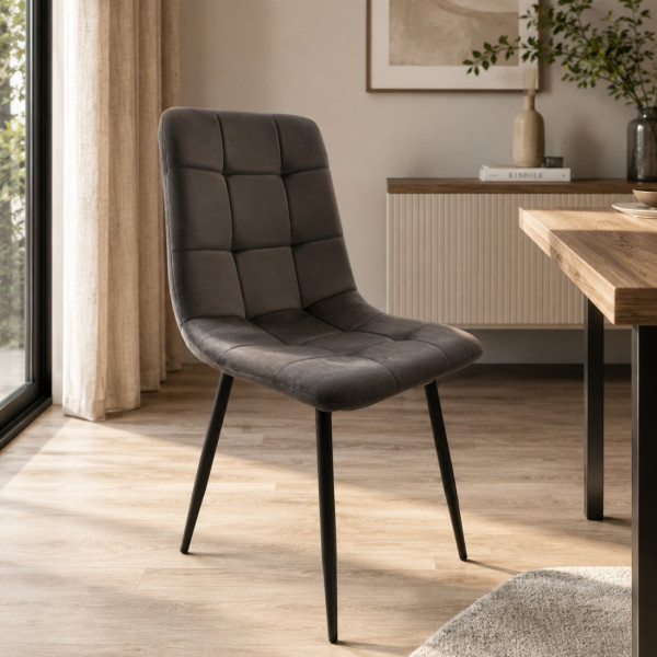 Трапезен стол от кадифе, тъмнокафяв, черни метални крака, до 150 кг 3
