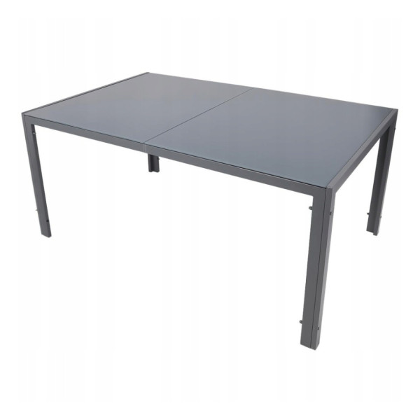 Градинска маса 150x90 см със стъклен плот и стоманена рамка – Тъмно сива