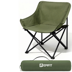 Сгъваем къмпинг стол EPIFIT зелен – Здрав, лек и удобен до 120 кг, метална конструкция и калъф за носене