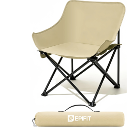 Сгъваем къмпинг стол EPIFIT бежов – Здрав, лек и удобен до 120 кг, метална конструкция и калъф за носене