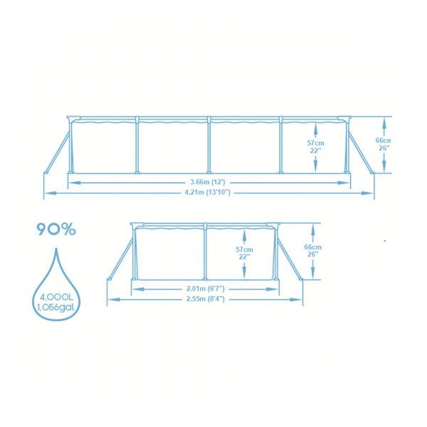 BESTWAY Steel Pro басейн 366x201x66 см с филтърна помпа - 4000 л капацитет, бърз монтаж и здрава метална рамка 9