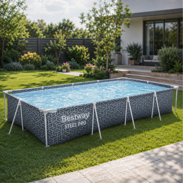 BESTWAY Steel Pro басейн 366x201x66 см с филтърна помпа - 4000 л капацитет, бърз монтаж и здрава метална рамка