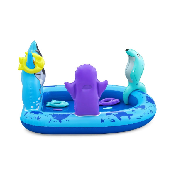 Надуваем детски басейн с морски животни, водни играчки и игра за хвърляне на халки, 134 x 131 x 73 см