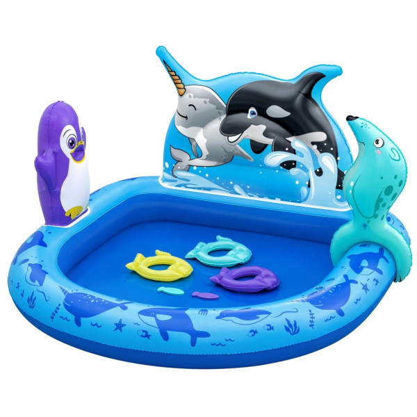 Надуваем детски басейн с морски животни, водни играчки и игра за хвърляне на халки, 134 x 131 x 73 см 5