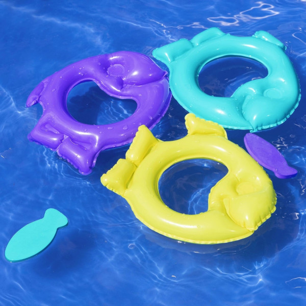 Надуваем детски басейн с морски животни, водни играчки и игра за хвърляне на халки, 134 x 131 x 73 см