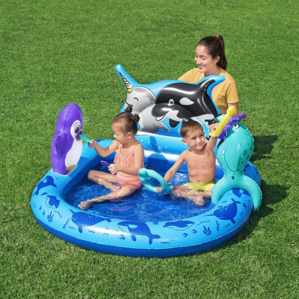 Надуваем детски басейн с морски животни, водни играчки и игра за хвърляне на халки, 134 x 131 x 73 см 9
