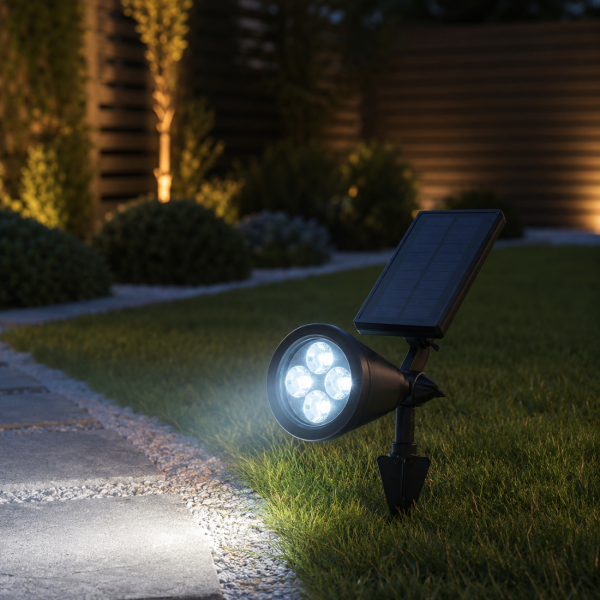 Соларен LED прожектор за градина 4 LED – Водоустойчив, с автоматично включване и регулируем соларен панел 3