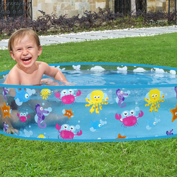 Детски басейн с морски животни Ø122x25 см – 277 л, без надуване, здрав PVC, за деца 2+