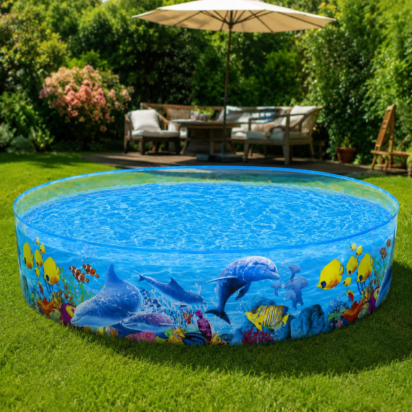 Детски басейн с твърди стени и морски дизайн с делфини, 183 x 38 см