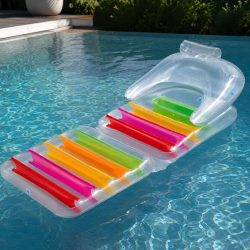 Надуваем матрак и фотьойл 2 в 1 – Цветни райета, до 160 кг, 201x89 см, за плаж и басейн