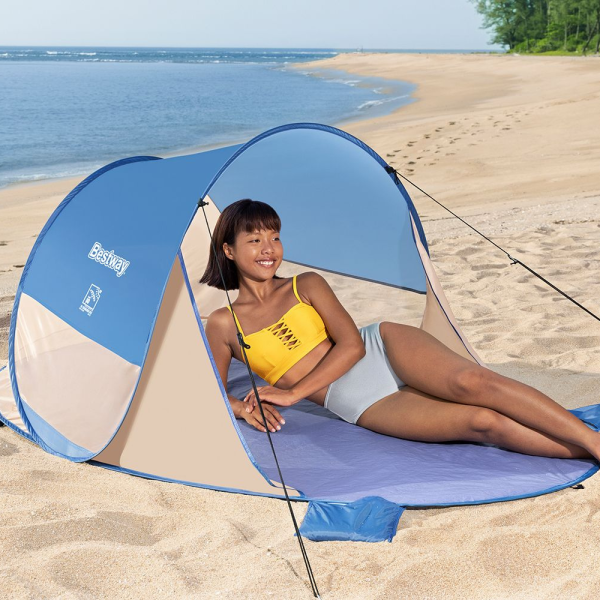 Плажна палатка Pop-Up за 2 човека с UV защита UPF 80 – Лека, водоустойчива и готова за 3 минути