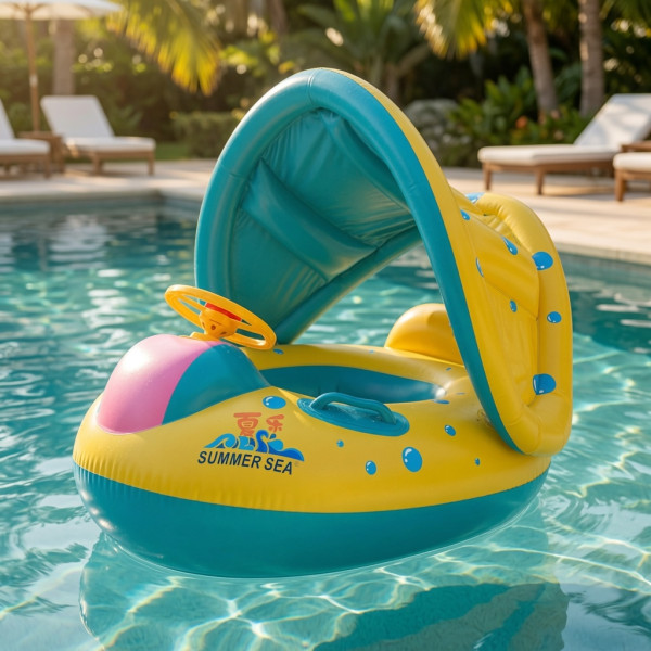 Надуваем детски пояс с волан и подвижен сенник – безопасни водни забавления под слънцето 1