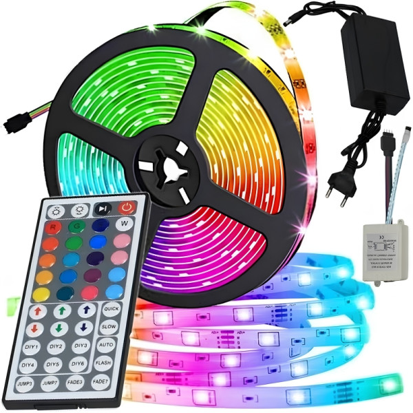 RGB LED лента 5 метра с дистанционно управление – водоустойчива, с 20 цвята и светлинни ефекти 1
