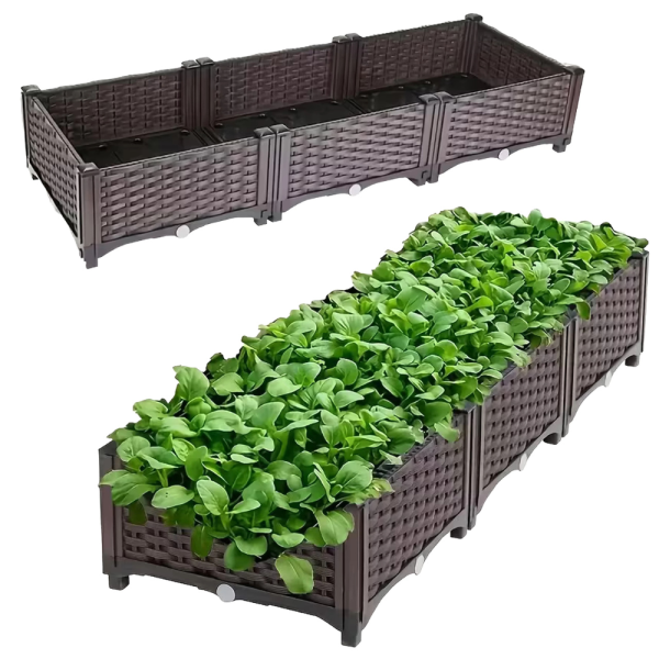 Модулна повдигната леха 120x40x22 см – За зеленчуци, билки и цветя, UV устойчива, кафява 7