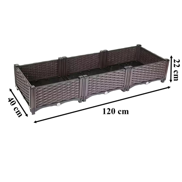 Модулна повдигната леха 120x40x22 см – За зеленчуци, билки и цветя, UV устойчива, кафява