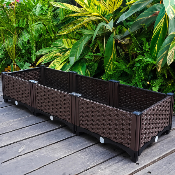 Модулна повдигната леха 120x40x22 см – За зеленчуци, билки и цветя, UV устойчива, кафява