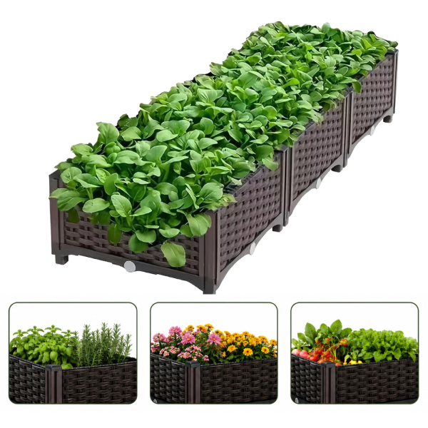 Модулна повдигната леха 120x40x22 см – За зеленчуци, билки и цветя, UV устойчива, кафява